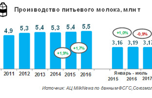 5 главных графиков о производстве молочной продукции в РФ по итогам 7 месяцев 2017 года